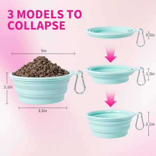 SLSON Collapsible Dog Bowl, 2 Pack Macaron Color Foldable Travel Dog Feeder Bowl Portable Silicone Pet Food Water Dish for Dogs Cats Camping Hiking (Macaron Bright Pink and Bright Green) — view 3