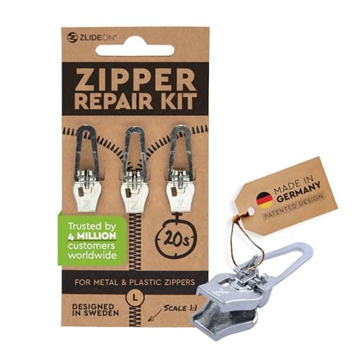 Zlideon Universal Zipper Repair Kit for Plastic, Metal Zippers- 3pcs Silver