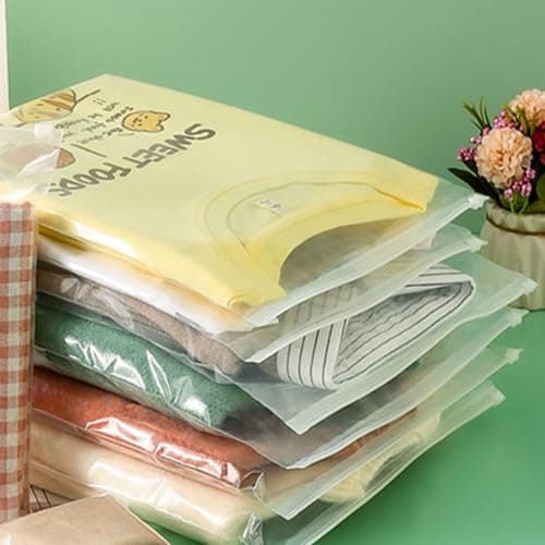 QISF 50 Pcs Reusable Ziplock Bags for Clothes,35x45cm Large Plastic Hospital Bags,Clear Seal Bag Waterproof Luggage Organiser for Clothes Garment School - Protect From Dust & Moths — view 5