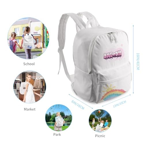 Gristor DIY Canvas Backpack White Casual Daypack Backpack Lightweight With Side Pockets for Travel,Shopping and Business Trip — view 4