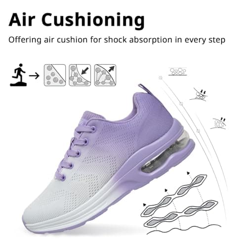Womens Trainers Outdoor Running Shoes Air Cushion Athletic Walking Shoes Ladies Sneakers Breathable Mesh Sport Shoes Lightweight Tennis Shoes Workout Casual Jogging Shoes Purple — view 5
