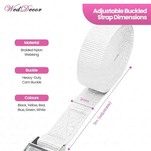 WedDecor Metal Cam Buckle Tie Down Straps 25mm Nylon Straps 1m, White, 1pc — view 2