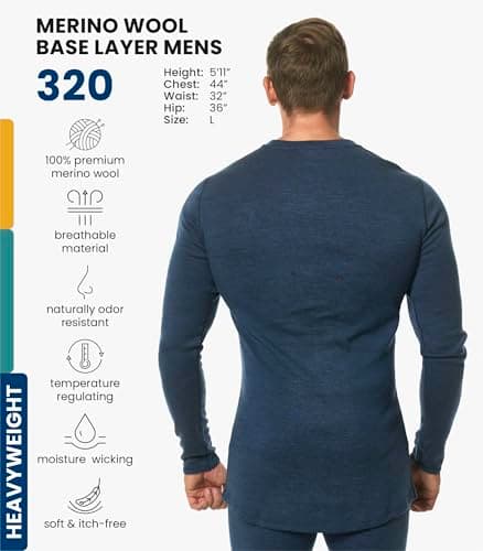 Merino.tech Merino Wool Base Layer Men - 100% Merino Wool Sleeve Thermal Shirts Lightweight (Large, 320 Navy) — view 2