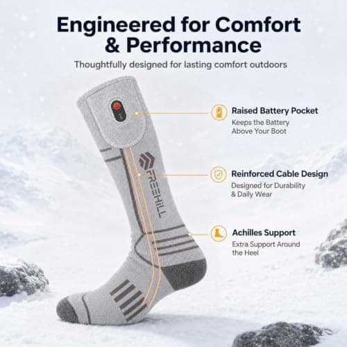 FREEHILL Merino Wool Rechargeable Heated Socks, Full Sole Heating (Grey, L) — view 5