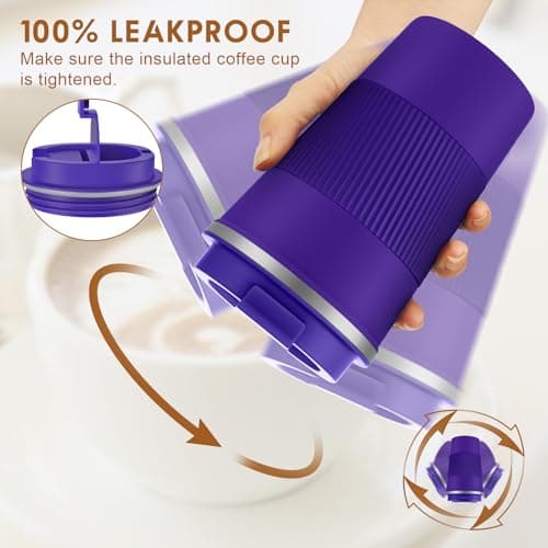 KETIEE Travel Mug Insulated With Leakproof Lid, Reusable Double Walled Coffee Cup, Stainless Steel for Hot Cold Drinks, 380ml Deep Purple — view 3