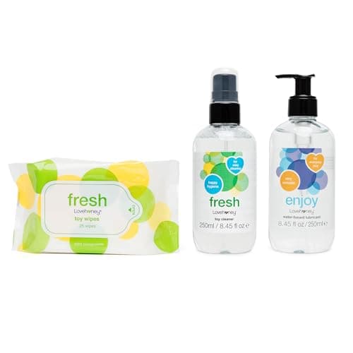Lovehoney Intimate Care Essentials Bundle – Water-Based Lubricant, Toy Cleaner Spray & Aloe Vera Toy & Body Wipes – Travel Friendly Hygiene Set