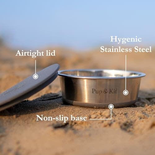 Pup & Kit Lid-it Dog Bowl with Airtight Lid, Stainless Steel (Medium, Grey) — view 2