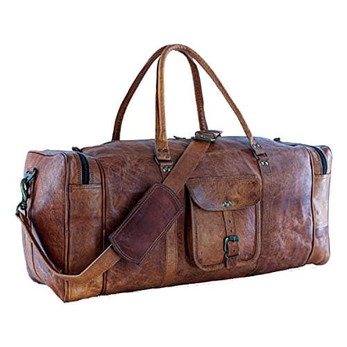 Leather Duffle Bags Large 24 Inch Square Duffel Travel Gym Sports Overnight Weekender Leather Bag for Men and Women by KPL — view 5