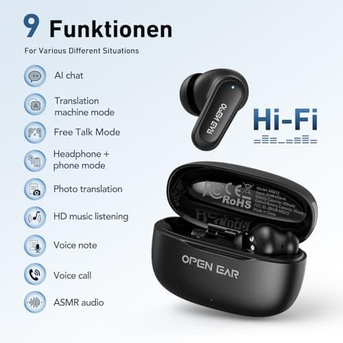BNARQP MS112 AI Translation Earbuds Real Time, 135 Language Translator Earbuds, Heart Rate Sensing Audifonos Traductores Inglés Español, 4-in-1 Translating Bluetooth Headphones for Travel Black — view 4