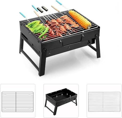 Uten Barbecue Grill Portable, Charcoal Barbecues, Stainless Steel BBQ, Desk Tabletop Outdoor Barbecue Grill, Charcoal BBQ Pit Grill for Picnic Garden Camping Travel (20.47''x11.61''x8.74'') — view 4