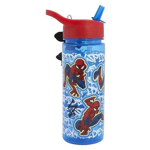 Polar Gear Spiderman Kids 500ml Water Bottle with Straw - Back to School Boys Water Bottle with Spiderman Keyring Charm, Blue & Red — view 5