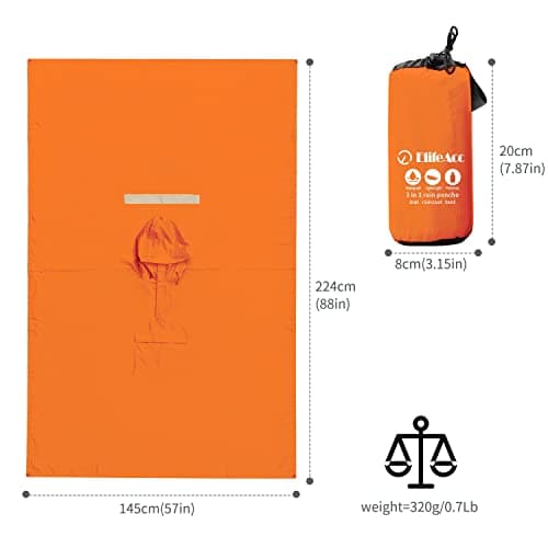 ElifeAcc Waterproof Poncho Adult Rain Poncho with Hood Lightweight & Reusable Windproof Buckles Multifunctional Cape for Outdoor Activities (Lightweight-Orange) — view 6