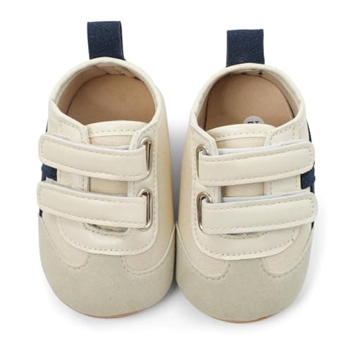 MASOCIO Baby Shoes Boys Girls First Walking Toddler Trainers Pre Walkers Prewalker Soft Sole Size 4 UK Child Infant 12-18 Months Beige — view 4