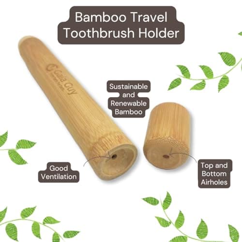 Gaia Guy Bamboo Toothbrush Travel Case 2 Pack - Portable Bamboo Toothbrush Holder Great For Plastic-Free Travel, Camping and Zero Waste Living, Natural, Retro — view 2