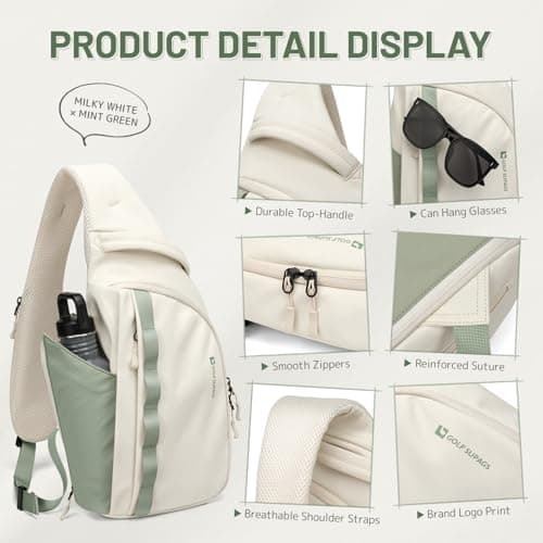 GOLF SUPAGS Sling Crossbody Bag for Men Women Tactical Shoulder Daypack Anti-Theft Cross Body Chest Bags for Casual Travel Hiking Sport Gym Motorcycle (Cream White & Mint Green) — view 4