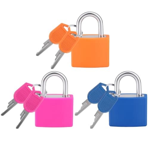 Suitcase Lock with Key 3 Pack Small Travel Padlocks for Luggage Gym Locker School Locker Backpack Diary Cabinet Colour Coded Portable Locks with Keys
