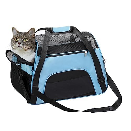 DONYER POWER Soft Sided Pet Carrier for Cats Comfort Airline Approved Under Seat Travel Tote Bag, Travel Bag for Small Animals with Mesh Top and Sides, BLUE