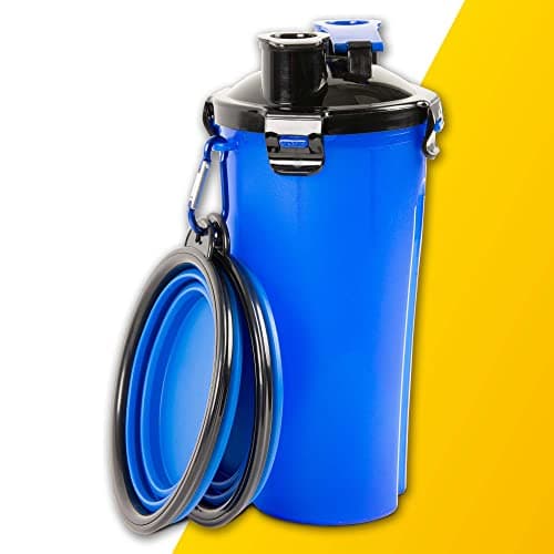 PawPride 2-in-1 Dog Water Bottle & Food Container, Leakproof Pet Travel Bottle with 2 Collapsible Bowls, Portable Dog Water Dispenser for Walking, Hiking, Camping & Travel - 2 Compartments