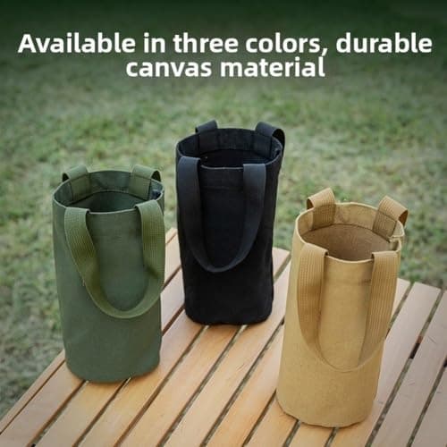 Water Bottle Bag, Canvas Insulated Carrier Flask Holder with Handle Portable Thermal Cup Pouch for Outdoor Travel Camping(Black) — view 6