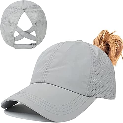 Baynetin Womens Criss Cross Ponytail Baseball Cap,High Messy Bun Ponycap Quick Drying Mesh Outdoor Sports Hat with Ponytail Hole Adjustable Travel Summer Hat (Light Grey, One Size)