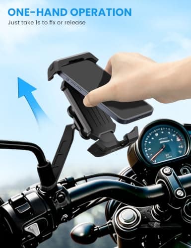 GREFAY Motorcycle Phone Holder, Universal Motorbike Phone Mount with Dual Anti-Vibration, Phone Holder for Motorbike Mirror Mount with 360° Rotation for 5.1-6.8 inch Smartphones — view 5