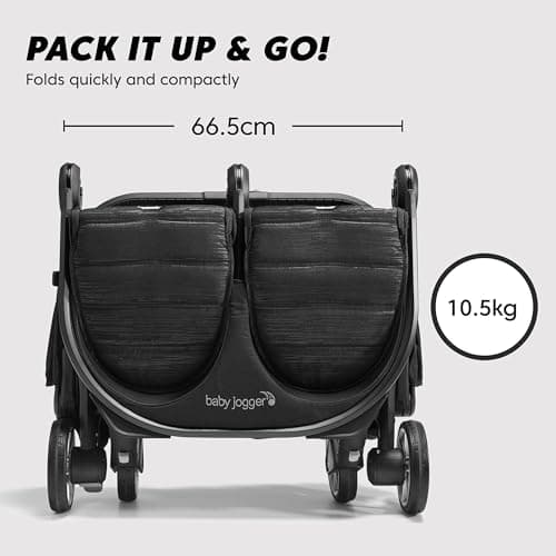 Baby Jogger City Tour 2 Double Travel Pushchair | Lightweight, Foldable & Portable Double Buggy | Pitch Black — view 4