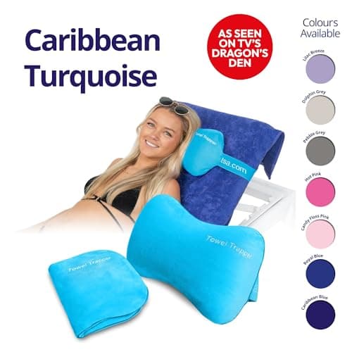 ITSA Towel Trapper | Memory Foam Travel & Beach Pillow | Sunlounger Towel Strap | Portable Pillow | Towel Gripper | Neck Support (Caribbean Blue) — view 2