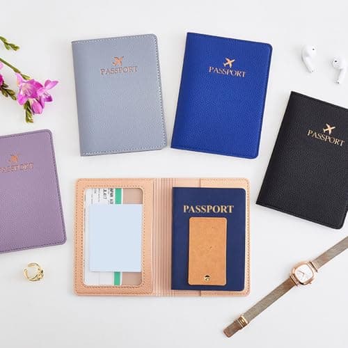 2pcs PU Leather Passports Wallet Elegant Embossed Pattern Passports Protective Case Travel Essential Card Organized Embossed Travel Wallet, Rose Gold, Mass Beauty — view 5