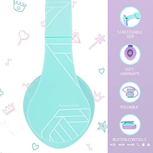 PowerLocus P2 Kids Headphones Wireless, Bluetooth Headphones for Kids Over Ear with Volume Limit 85DB, Built-in Microphone, Foldable, Carry Case, Micro SD/TF for iPhone/iPad/Laptop/PC/TV — view 5