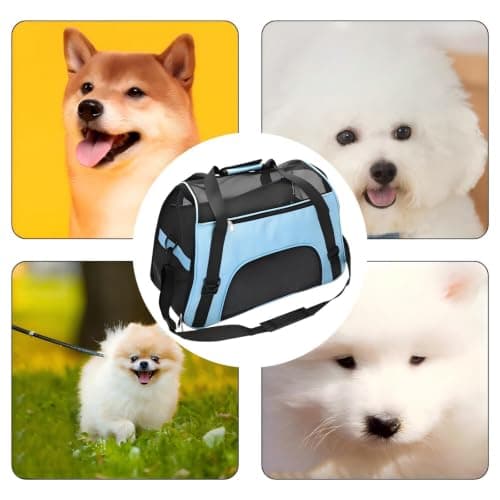 Expandable Foldable Pet Travel Carrier 55x34x25cm Oxford Cloth Breathable Mesh Cat Puppy Bag Multi Carry Straps Safety Clip Soft Transport Tote for Small Kittens Dogs Vet Car Trips (Blue) — view 6