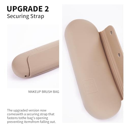 AGIKET Silicone Makeup Brush Holder Travel Cosmetic Bag：Soft Portable Cosmetic Face Brushes Holder with Upgrade Anti-Fall Out Magnetic Closure, Large Travel Makeup Brush Case - Walnut — view 3