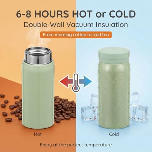 200ml Small Water Bottle, Stainless Steel Small Flask for Hot & Cold Drinks, Vacuum Insulated Portable Travel Coffee Cup Mini Pocket Flask for Home, Office, Gym, Travel, Adult and Kid(Light Green) — view 5