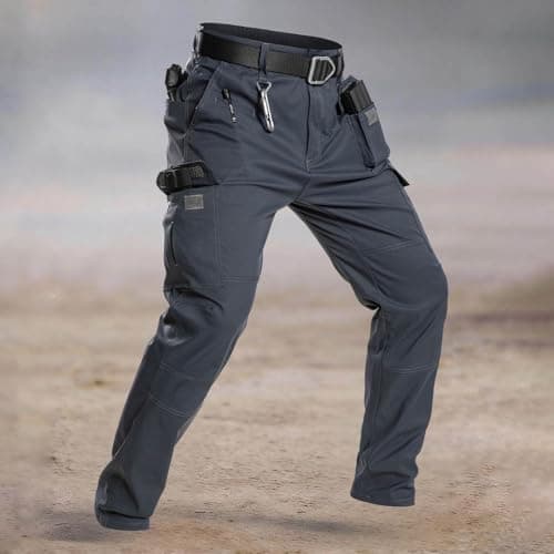 Mens Sweatpants Stretch Multi Pocket Tactical Cargo Trousers Straight Leg Utility Work Pants with Tool Pockets Outdoor Hiking Security Bottoms Multiple Solid Colours Gray — view 2