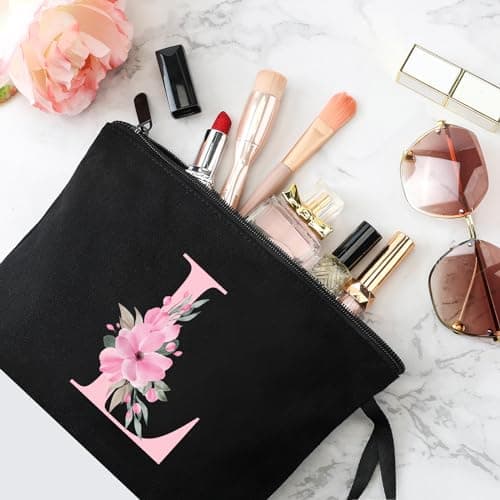 Vavabox Personalised Initial Make Up Bag, Gifts for Women (L, Black) — view 3