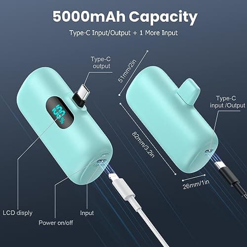 Feob Power Bank USB C 5000mAh,15W PD 3.0A Fast Charging Portable Charger Mini Power Bank LCD Display Battery Pack Compatible with iPhone 17/16/15 Series, Samsung/Note/Moto/LG/Pixel/Nexus etc - Green — view 4