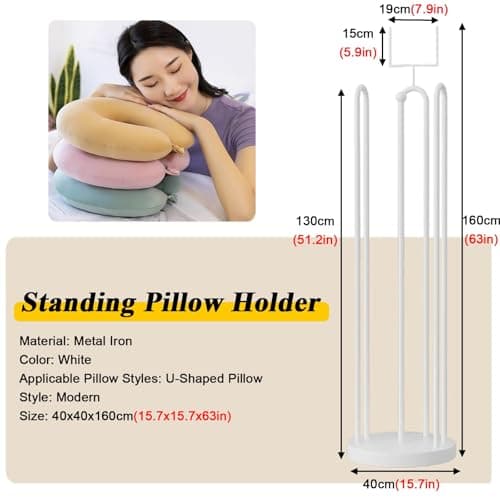Pillow Organizer Holder,,63" Tall U-Shaped Pillow Display Stand, Freestanding Neck Pillow Organizer for Retail, Hotels, Schools & Home, 10 Pack White Metal Holder Rack for Easy Display — view 2