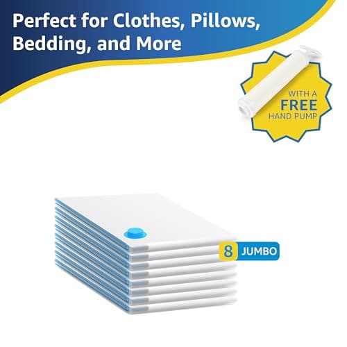 Vacuum Storage Bags for Clothes, Bedding, Duvets and Blankets, Heavy-Duty Space Saver Compression Bags with Airtight Double-Zip Seal, Leak-Proof Reusable Design, Hand Pump Included (8 Jumbo-100x70cm) — view 3