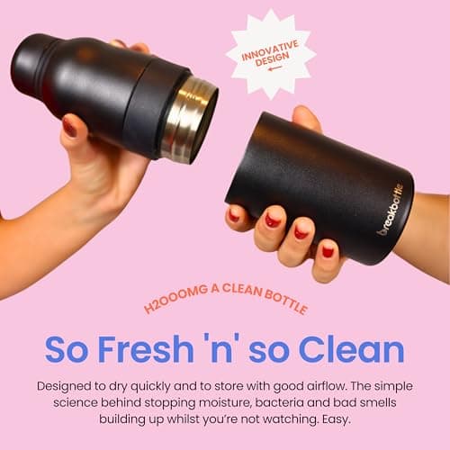 Breakbottle Insulated Water Bottle Stainless Steel 550ml with Twist Open Easy-Clean Design, Leak-Proof Lid - Eco-Friendly, Odour-Free Hot and Cold Metal Water Bottle for Gym,Travel, Sports -Charcoal — view 5