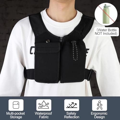 PUGTOW Running Vest Hydration Pack Phone/Bottle Pockets Reflective Unisex — view 3