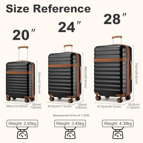 Kono 55x40x20cm Cabin Suitcase 20 Inch Carry On Luggage (Black/Brown) — view 3