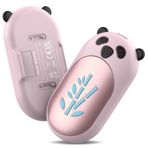 Enituo Hand Warmers Rechargeable 2 Pack, 3 Levels Heating 6000mAh Portable Electric Handwarmers, Cute Panda Pocket Heater Xmas Warm Gifts for Golf Hunting Hiking Camping Outdoor Activities - Rose Gold — view 2
