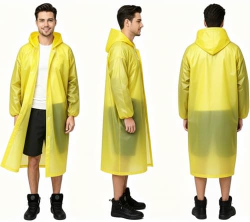 Rain Poncho for Adults, 2 Pieces Reusable Waterproof with Hoods and Sleeves — view 5
