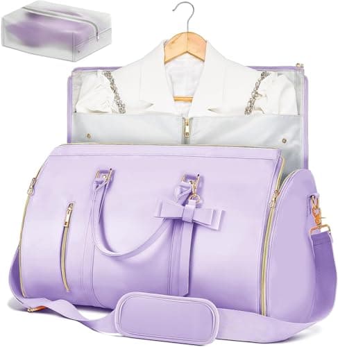 Pink Garment Bag for Travel Women, Carry-On 20-Inch Cute PU Leather Suit Bag, Wrinkle-Free Wedding Dress Bag with Shoe Bag, Overhead Bin Size for Honeymoon (Purple)
