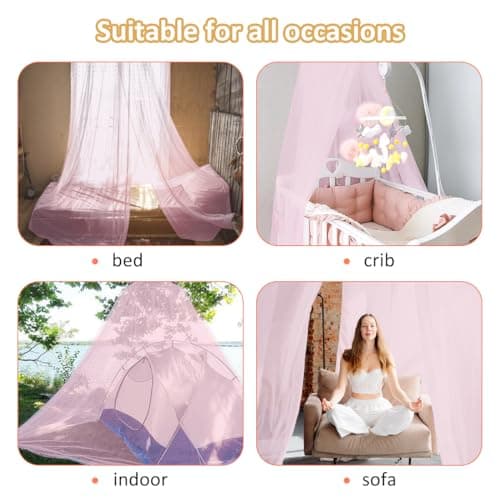 FFTANXS Bed Canopy for Girls,Rainbow Canopy Bed,Princess Mosquito Net for Travel&Room Single to Double Universal,Large Dome Hanging,Breathable Mesh Effective Anti,Girls Room Decor(Pink) — view 6