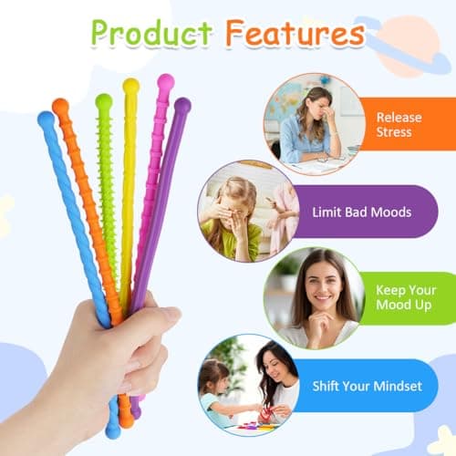 OSDUE Silicone Fidget Toys Sensory Stick, 6 Pack Textured Calming Sensory Toys or Autism Kids, Anxiety Relief for Activities Essential, Airplane Travel Toy for Kids Adults — view 4