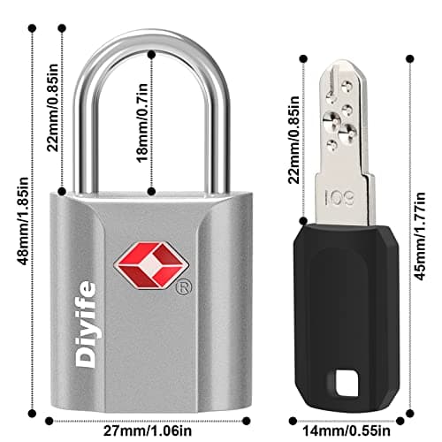 Diyife Heavy Duty Zinc Alloy Travel Locks - 2 Pack Security Suitcase Padlocks with 4 Keys (Silver) — view 3