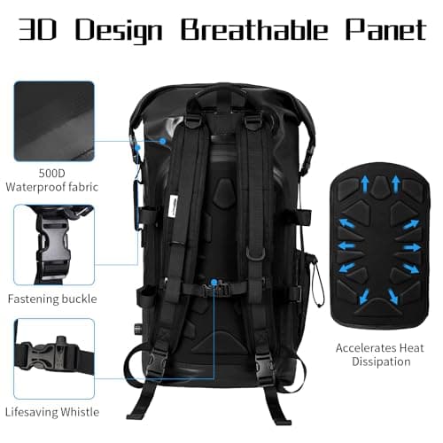 AFISHTOUR Heavy Duty Waterproof Dry Bag Backpack - 35L Roll-Top Floating Dry Bag Backpack for Motorcycles, Kayaking, Rafting, Boating, Camping, Hiking, Fishing (Black) — view 5