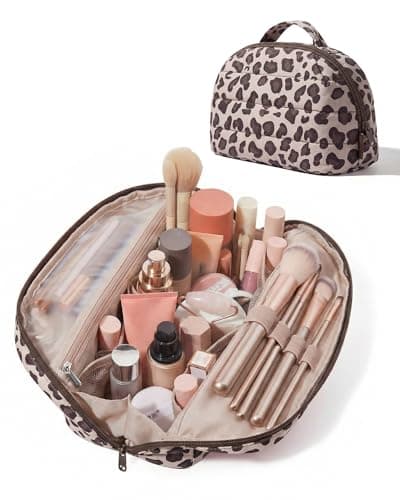 BAGSMART Travel Makeup Cosmetic Bag, Flat Lay, Foldable Make Up Pouch