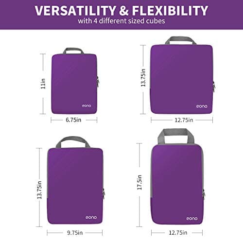 Eono Compression Packing Cubes, Luggage Organiser Set, Extensible Suitcase Organiser, Packing Organisers for Suitcases, Packing Cubes for Travel or Home Storage - Purple, 4 Set — view 2