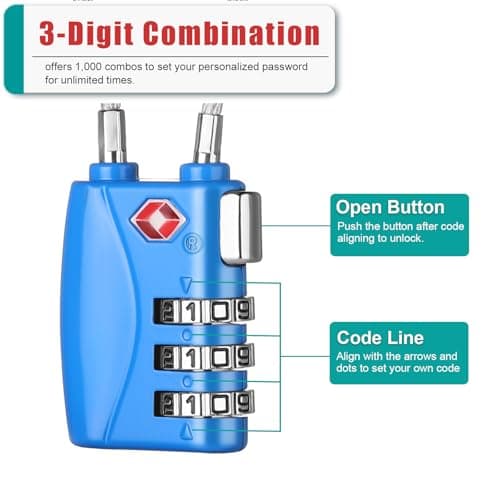 ZHEGE Travel Lock TSA Approved, Cable Travel Lock (Blue, 2P) — view 3
